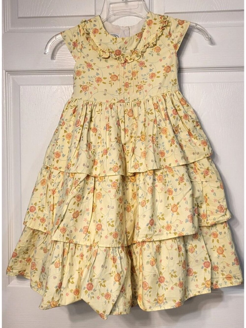 Girl Laura Ashley Yellow Floral Cotton Dress SZ 6 Ruffles Crinoline Belted Lined